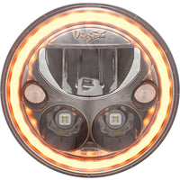 Einzelner 7" runder Halo VX-Scheinwerfer in schwarzem Chrom und Bernstein (mit Low-High-Halo)