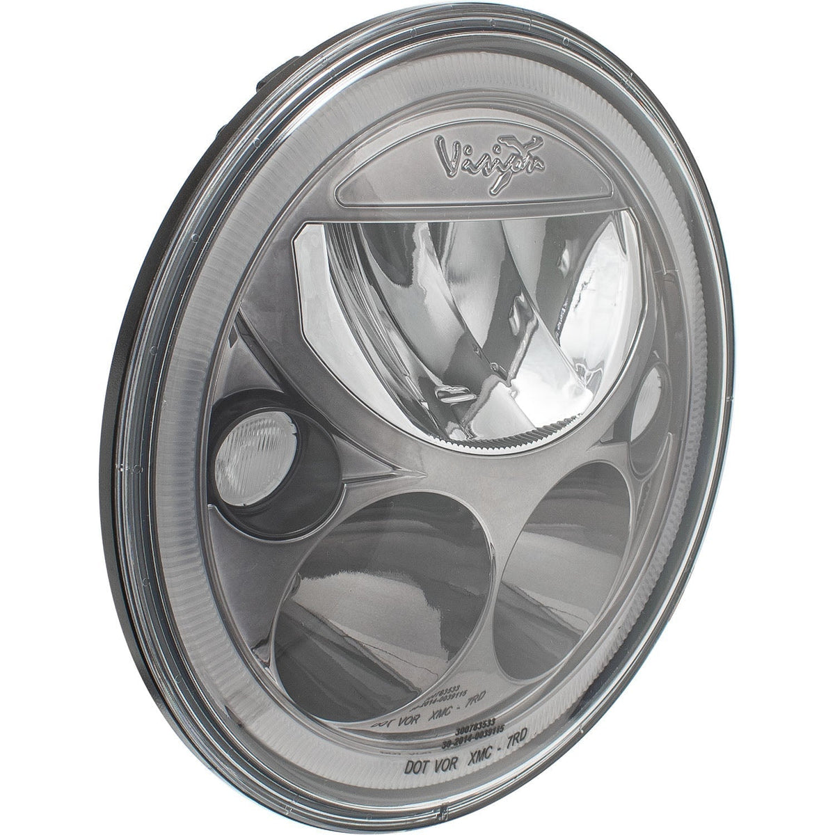 Phare LED pour moto XMC 7" noir chromé | Halo d'Ambre