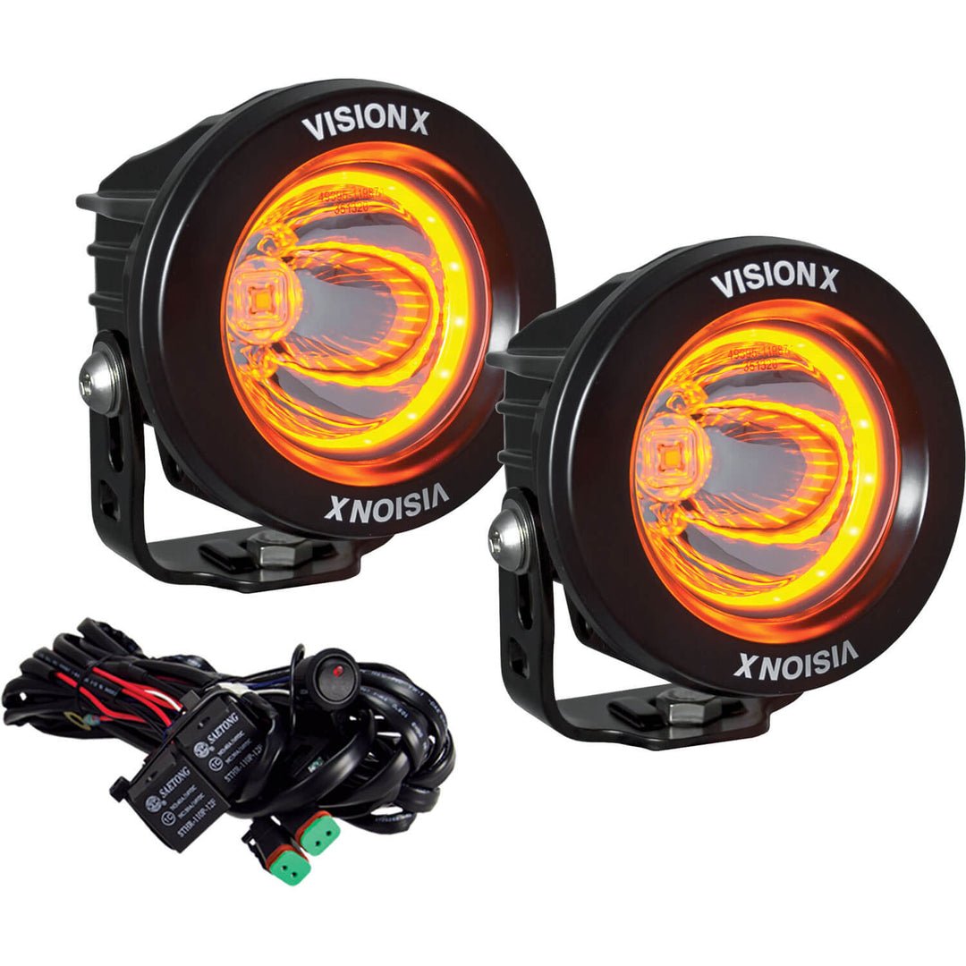 Kit de luces LED Optimus redondas de 3,7" con haz de 15º y halo ámbar