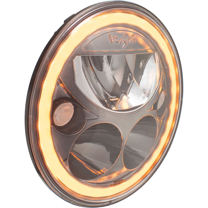 Phare LED moto XMC 5,75" Chrome noir | Halo ambre