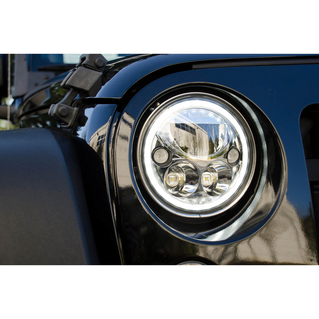 Kit de faros delanteros LED Jeep JK VX 2007-2018, cromado | Halo Blanco