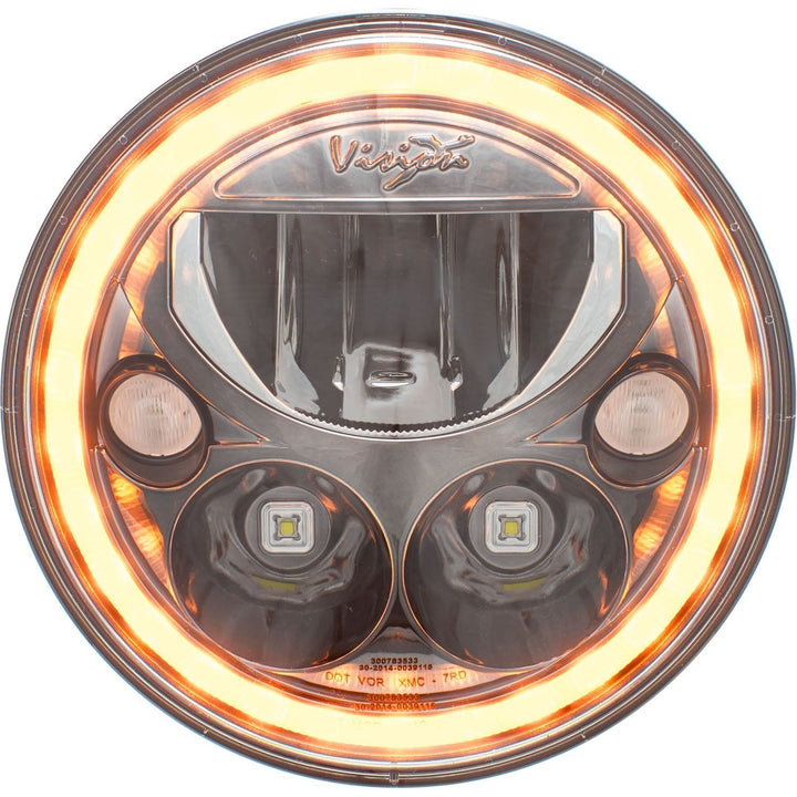Phare LED moto XMC 5,75" Chrome noir | Halo ambre